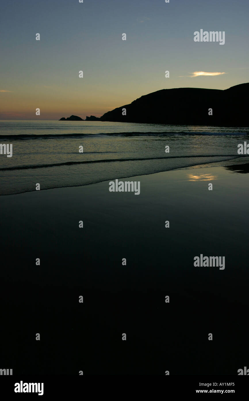 Newgale beach and rocks at sunset Stock Photo Alamy