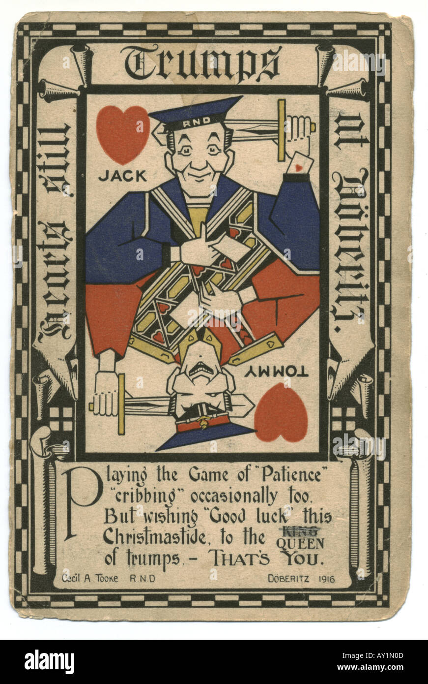 Valentine greeting card from Prisoner of war 1916., WW1. Stock Photo