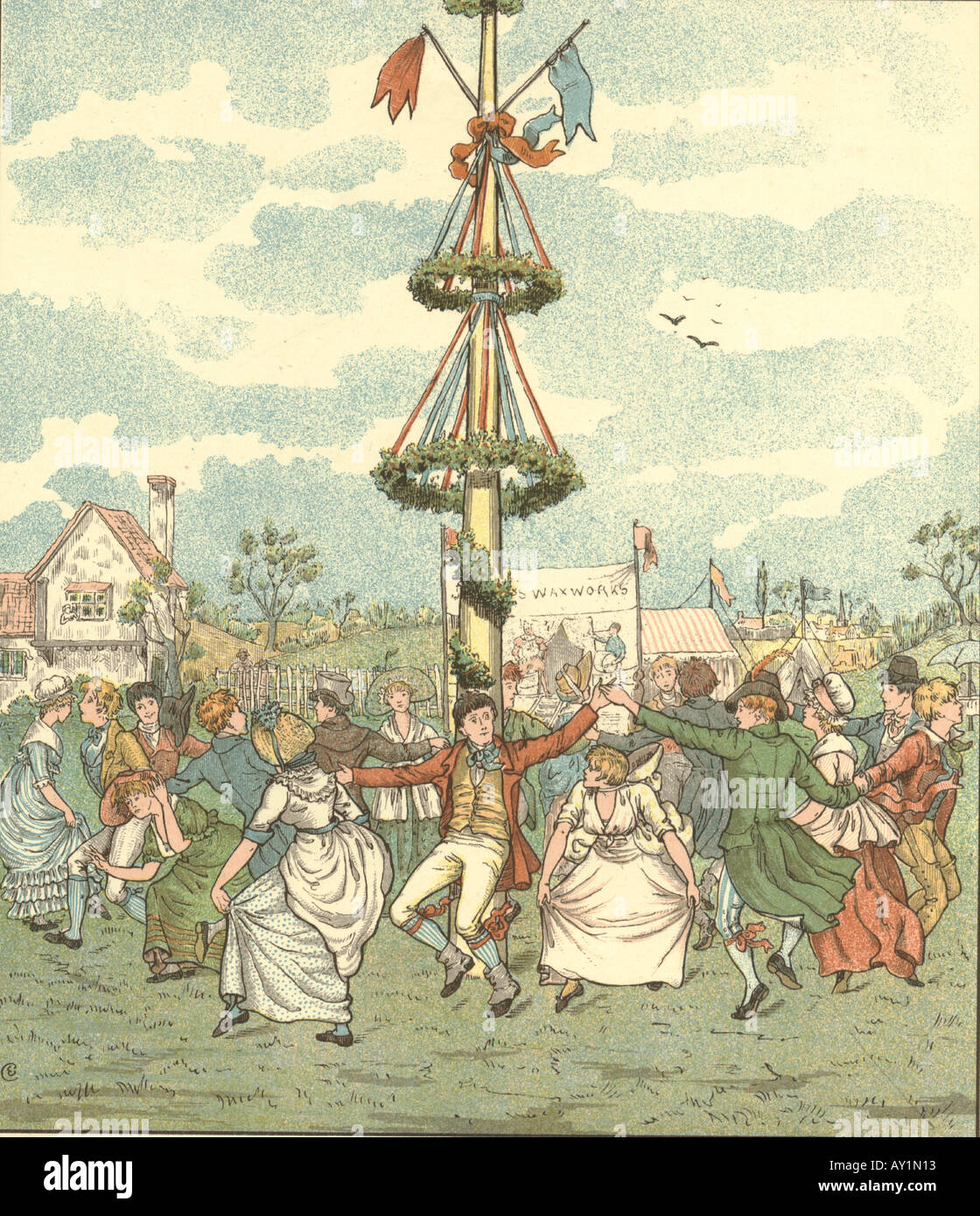 Dancing round the Maypole, circa 1890 Stock Photo