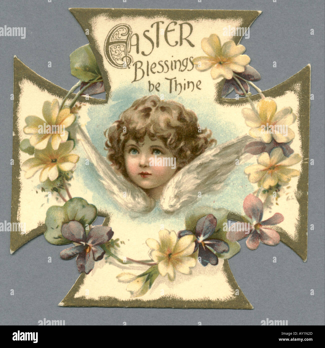 Easter greeting card in shape of cross circa1895 Stock Photo