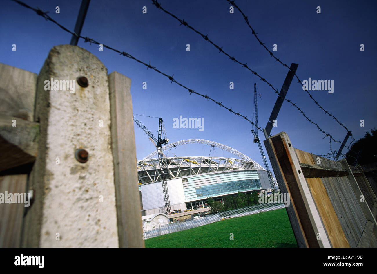 Barbed wire security fence at the new Wembley stadium in London England UK Stock Photo Alamy