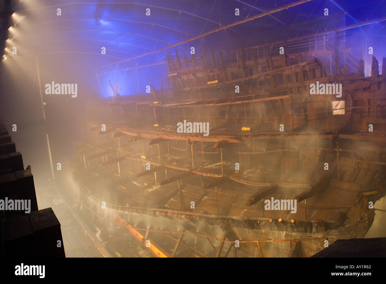 Henry VIII’s wooden oak warship Mary Rose being sprayed with ...