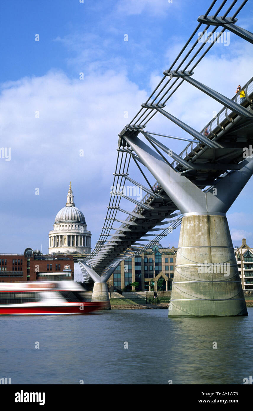 A passenger ferry heading under the Millennium bridge near St Pauls