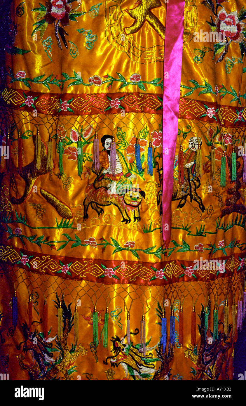 A Chinese silk lantern placed at a Chinese temple during the Nine Emperor Gods festival Stock Photo