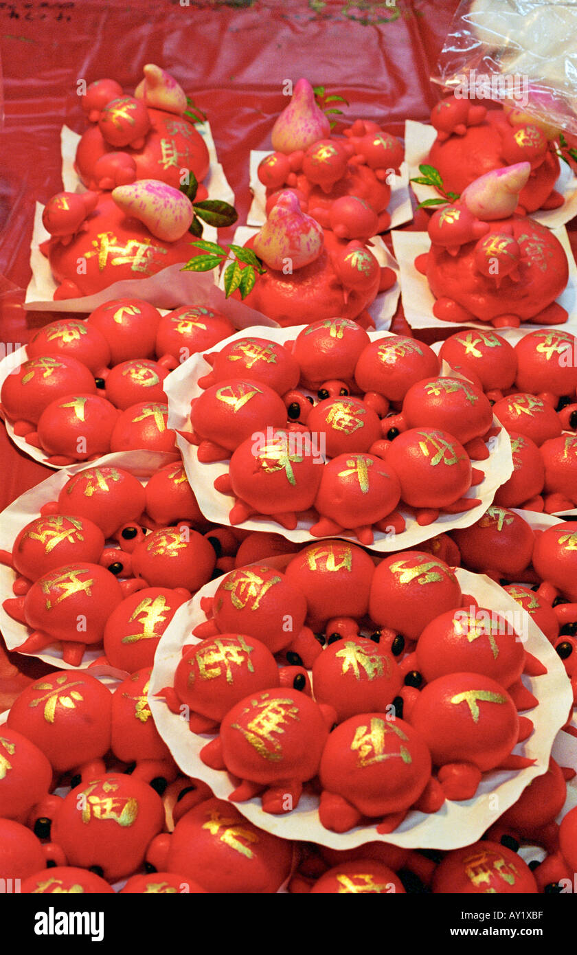 Red Turtle designed buns offered by Taoist believers during the Nine Emperor Gods festival Stock Photo
