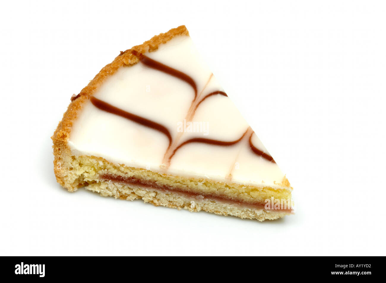 Triangular slice of Bakewell tart traditional english dessert on white background Stock Photo