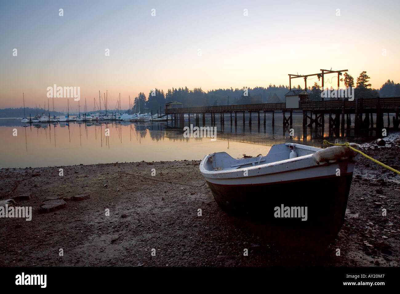 Row boat, marina, low tide, Vashon Stock Photo Alamy
