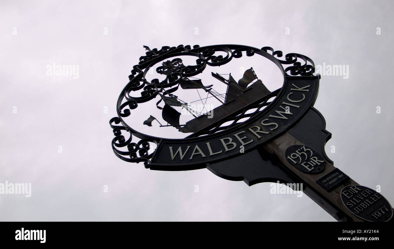 Walberswick village sign, Suffolk, England, UK Stock Photo