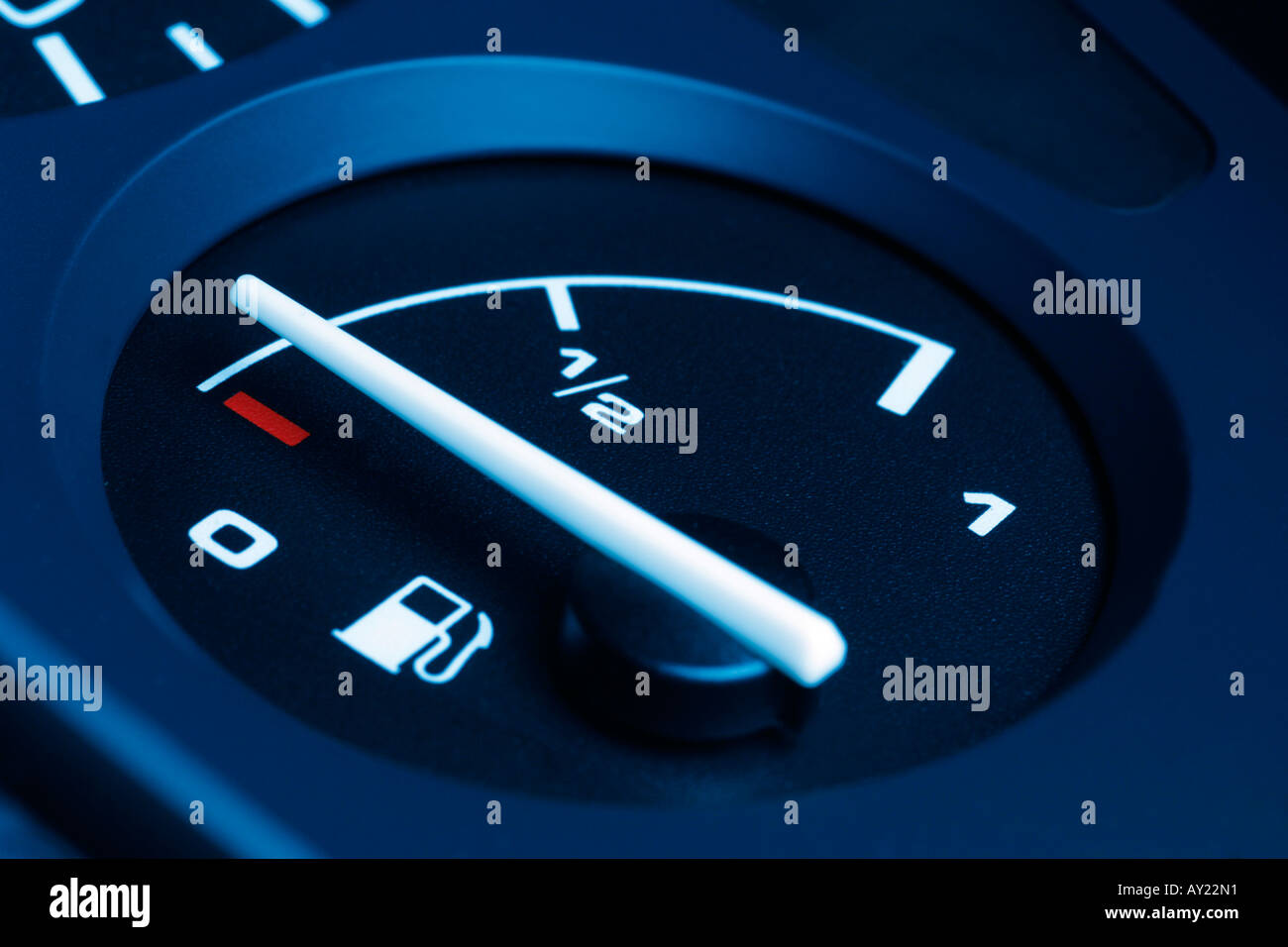 Fuel gauge on car dashboard showing empty Stock Photo Alamy