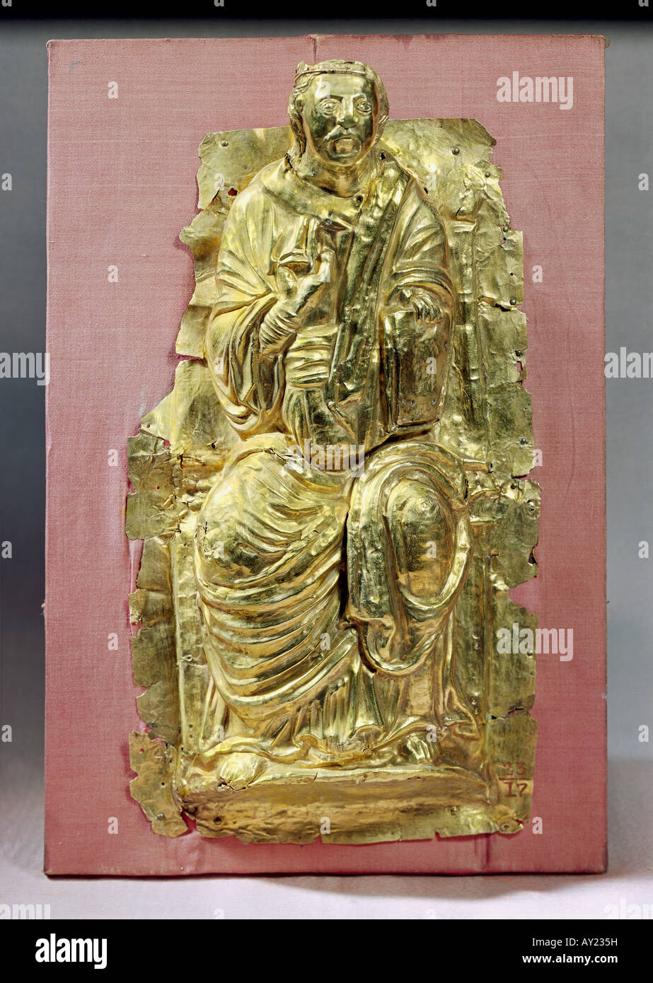 fine art, religious art, Jesus Christ blessing, gold, Bavaria, circa 1100, Bavarian National Museum, Munich, , Artist's Copyright has not to be cleared Stock Photo