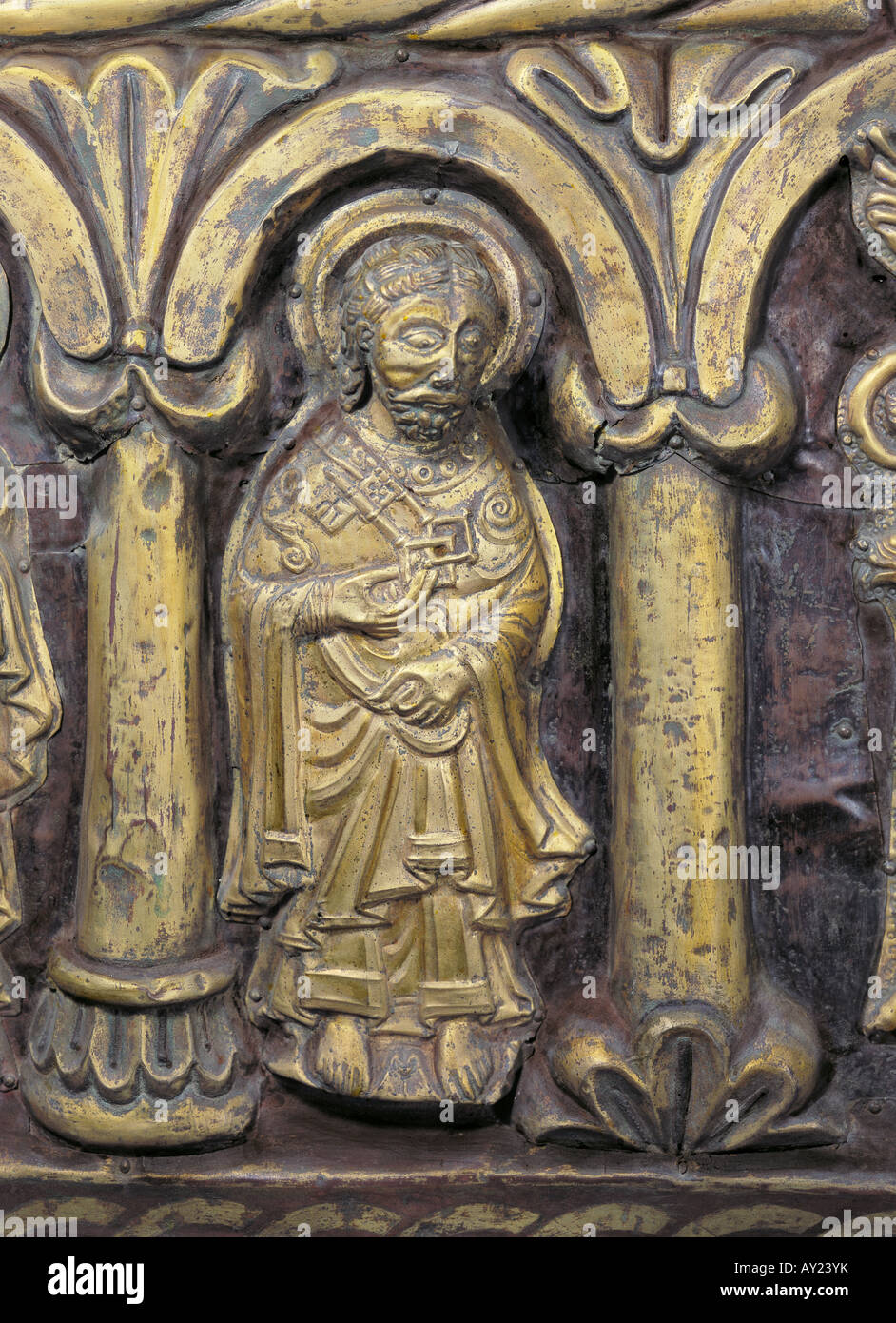fine art, religious art, altars, altar of Petrus, detail, 12th century, National Museum Copenhagen, , Artist's Copyright has not to be cleared Stock Photo