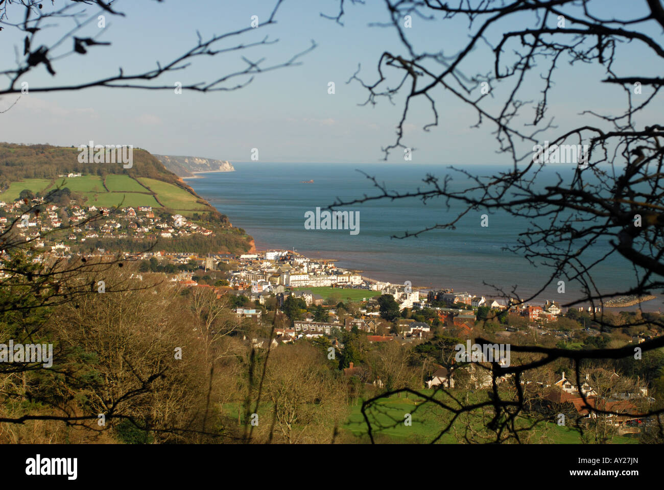 An almost aerial view of the East Devon coastal town of Sidmouth from