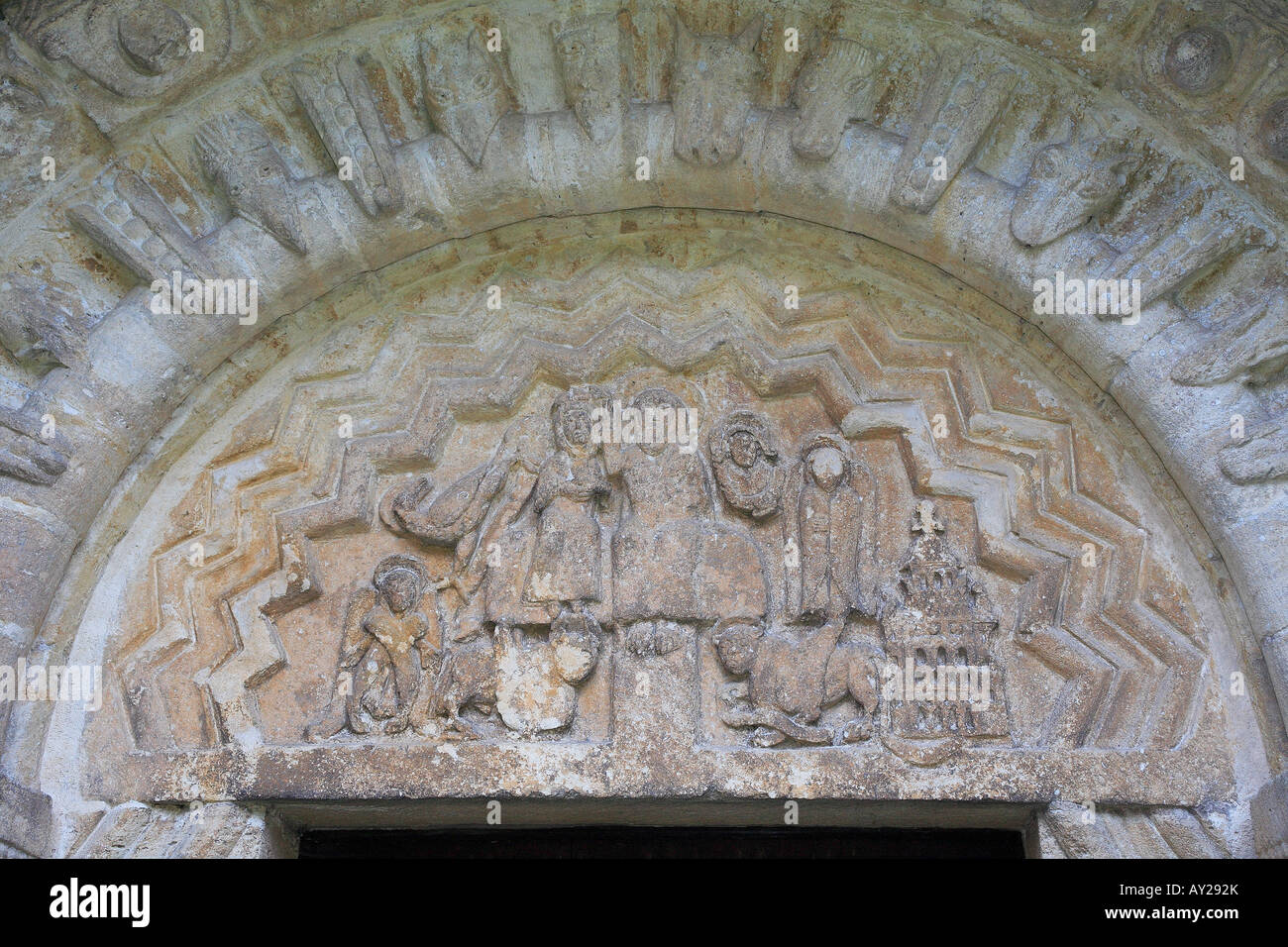 Entrance to the St. Swithin's Church in Quenington Cotswolds England