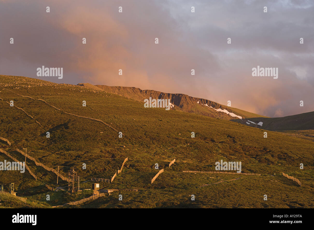 Cairngorm Ski Centre looking to Cairn Lochan mountain, in the Cairngorms National Park. Stock Photo