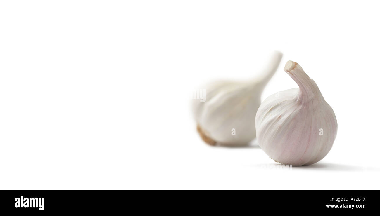 Two bulbs of garlic on white Stock Photo