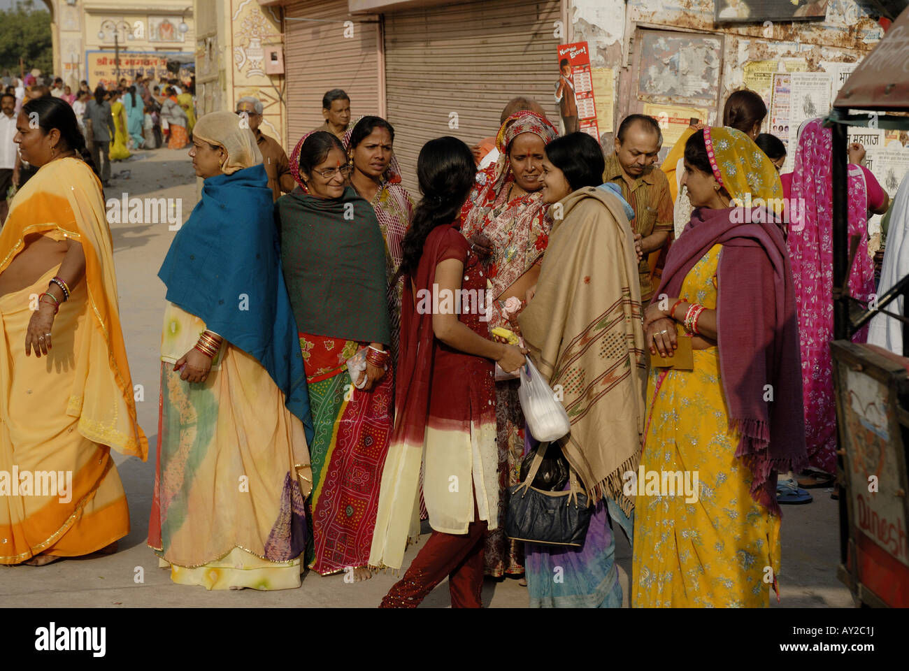 Hindu Ladies wearing colorful Saris in a market in Jaipur Rajasthan India Stock Photo