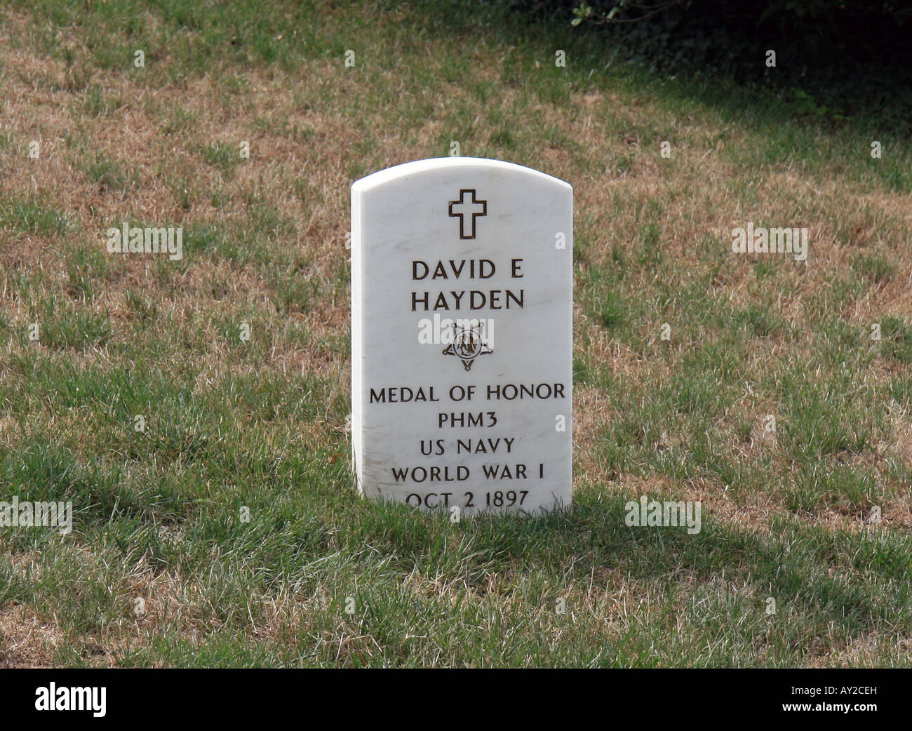 The grave of Medal of Honor recipient, David E Hayden at the Arlington National Cemetery, Arlington, Virginia. Stock Photo