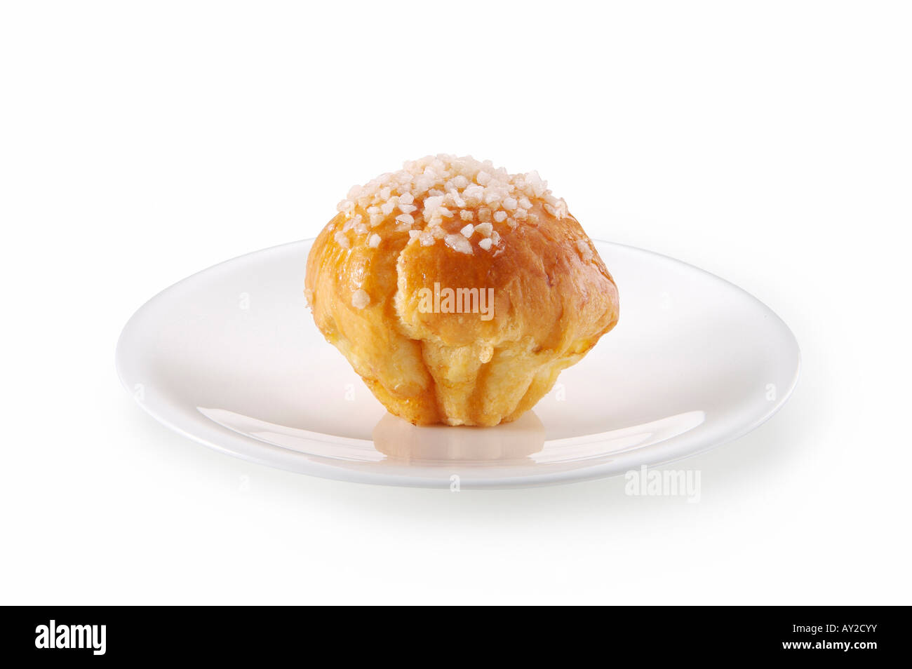 Breakfast cake on plate, shot on white Stock Photo