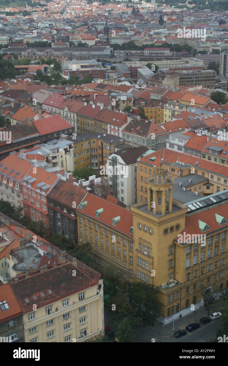 TV tower view: Prague cityscape (Czech Republic) Stock Photo