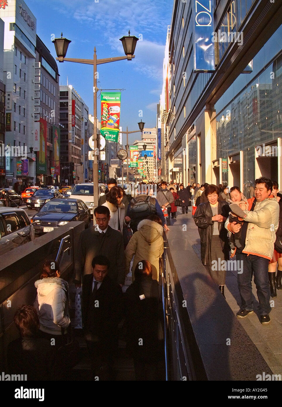 Christmas shoppers in the Ginza Shopping District in Central Tokyo Japan Stock Photo