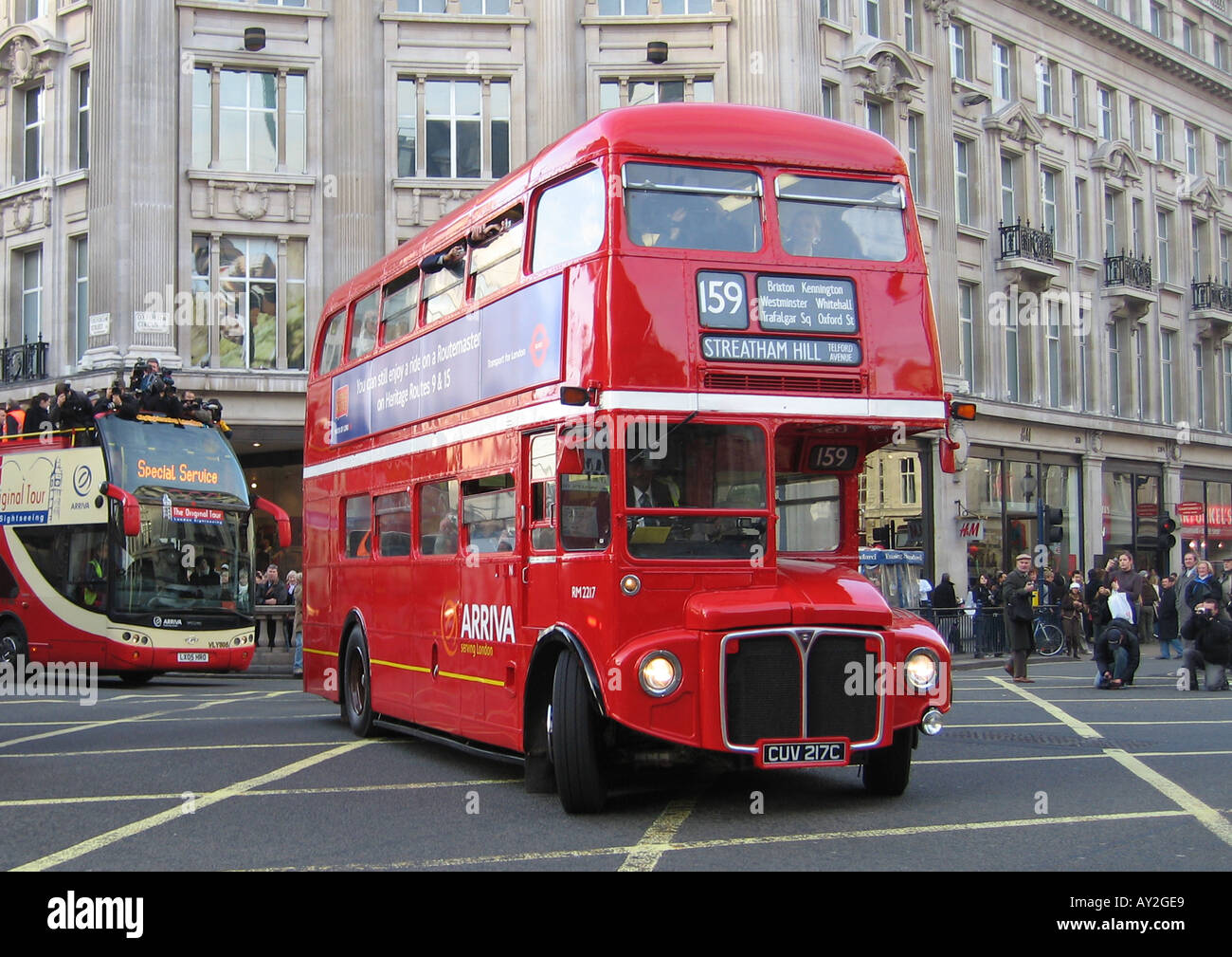 London's Last Routemaster Bus RM2217 at Oxford Circus on route 159 Stock Photo