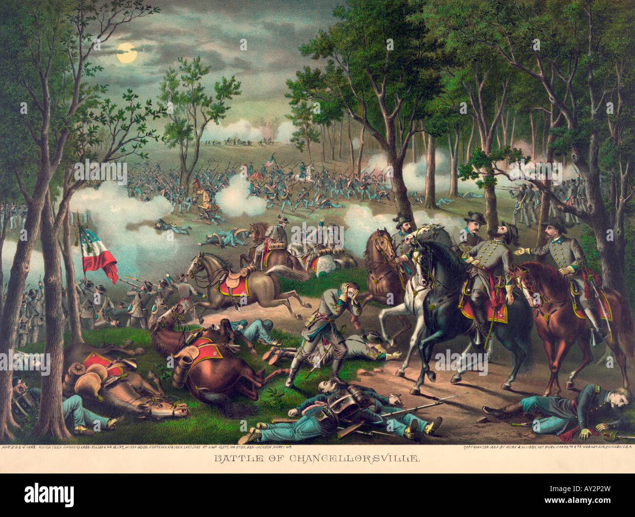 Battle of Chancellorsville Painting - US Civil War Battle in which General Stonewall Jackson was killed Stock Photo