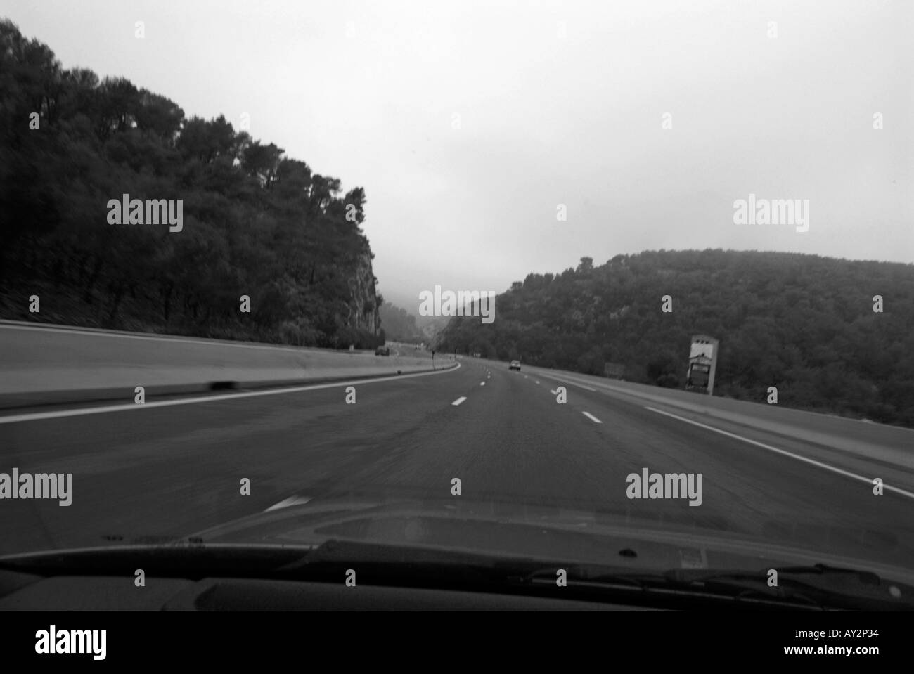France provence inside a speeding car on a8 highway Stock Photo