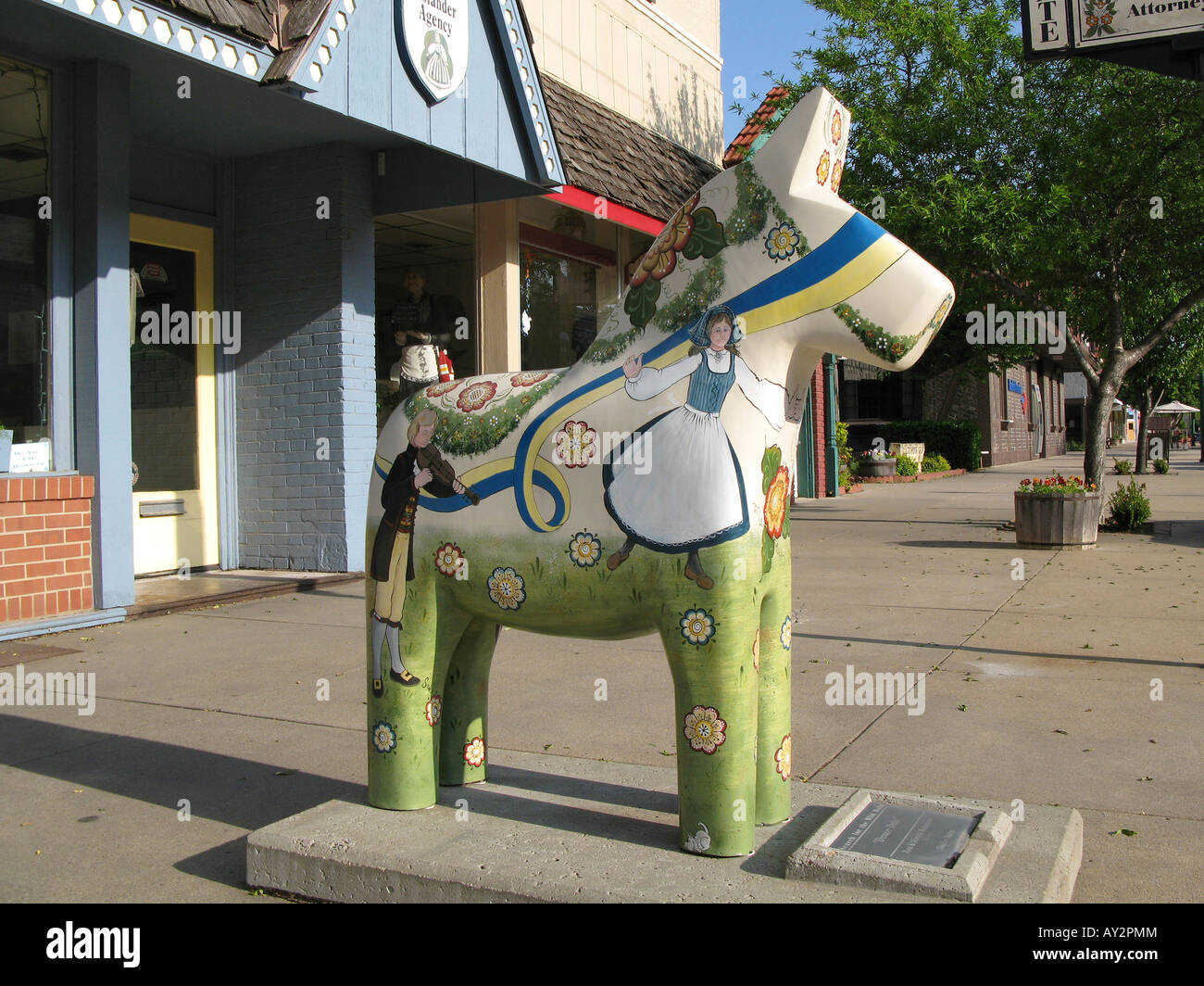 Painted wild dala horse statue in downtown Kansas, USA Stock