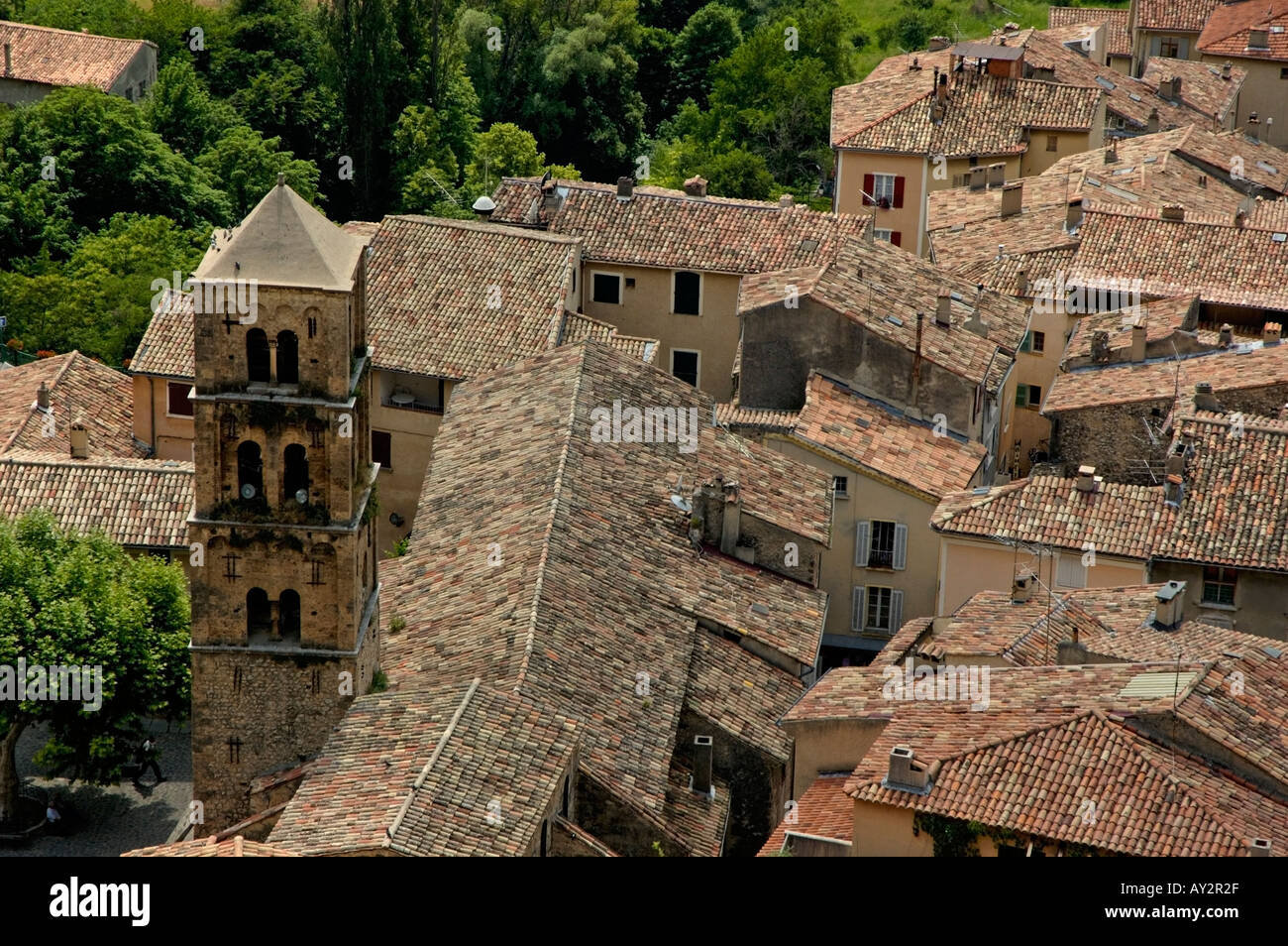 Moustiers Sainte Marie village in Provence, France rooftops Stock