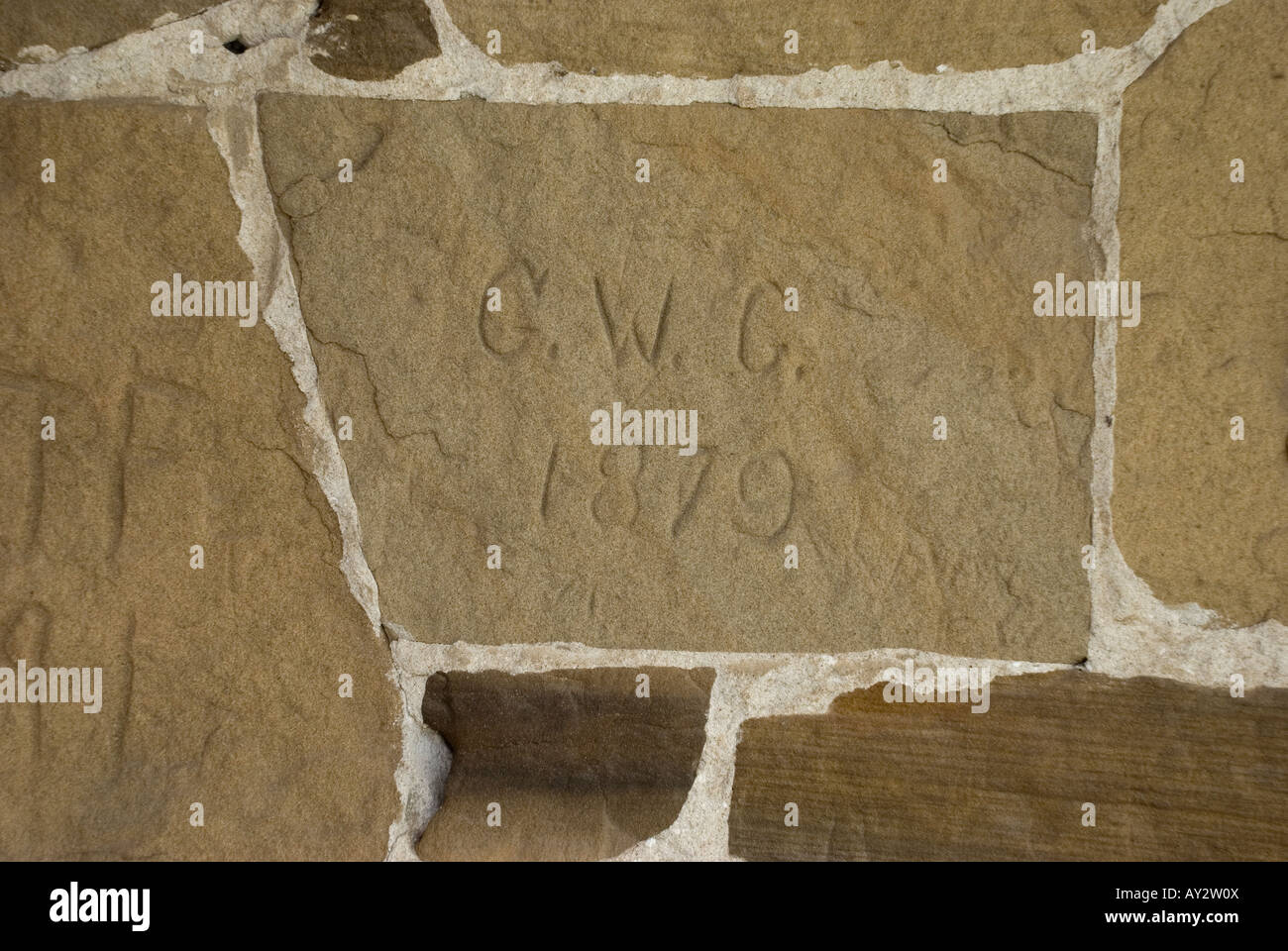 Stone brick detail at Fort Larned National Historic Site, Kansas, USA Stock Photo