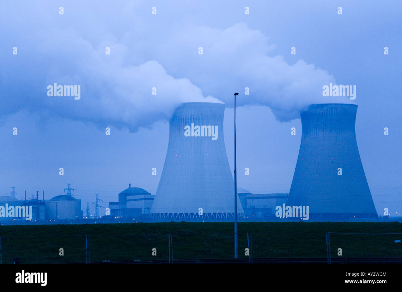 Cooling towers of nuclear power station near Antwerp, Belgium Stock Photo