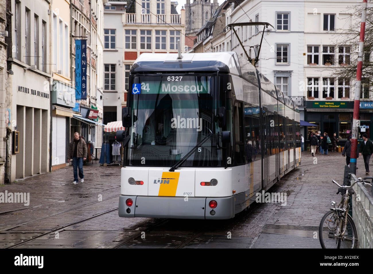 Tram in Ghent, Belgium, bound for Moscou Stock Photo Alamy