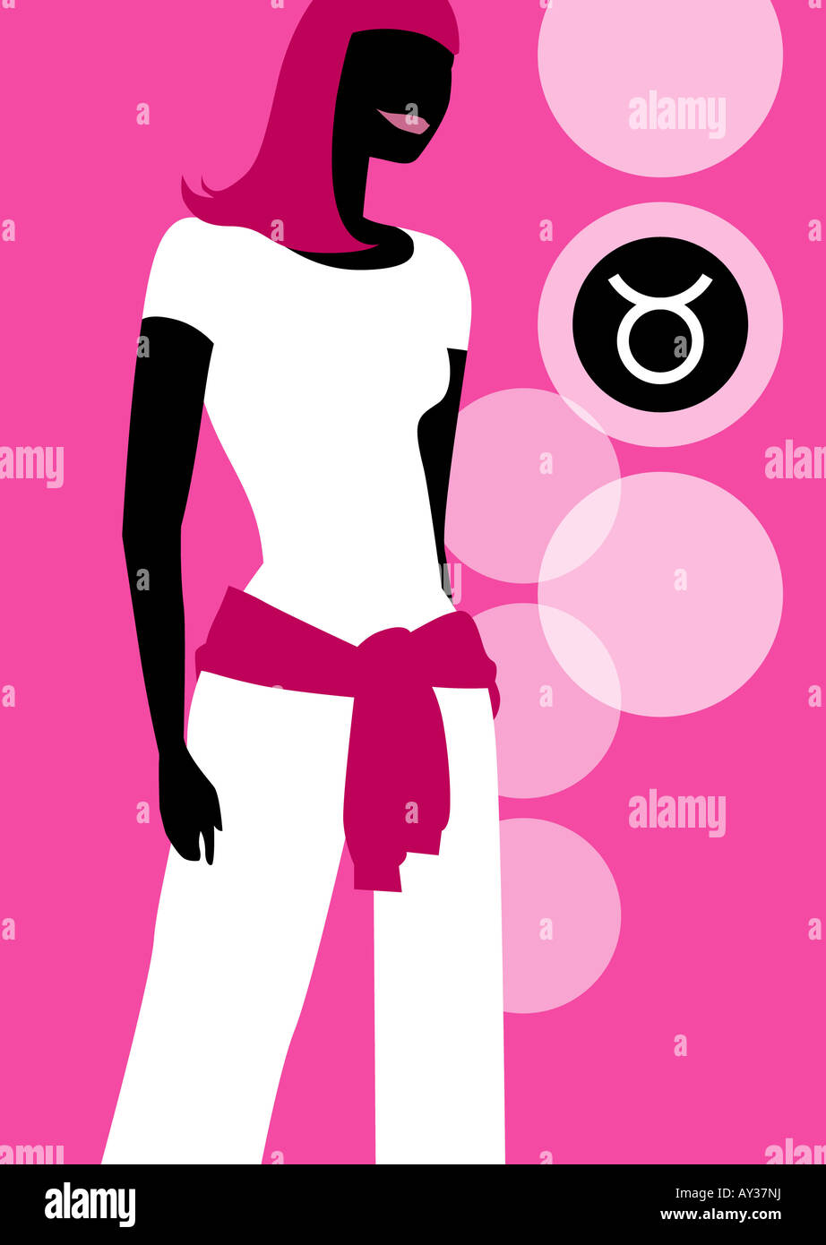 Woman with the astrology sign Taurus beside her Stock Photo