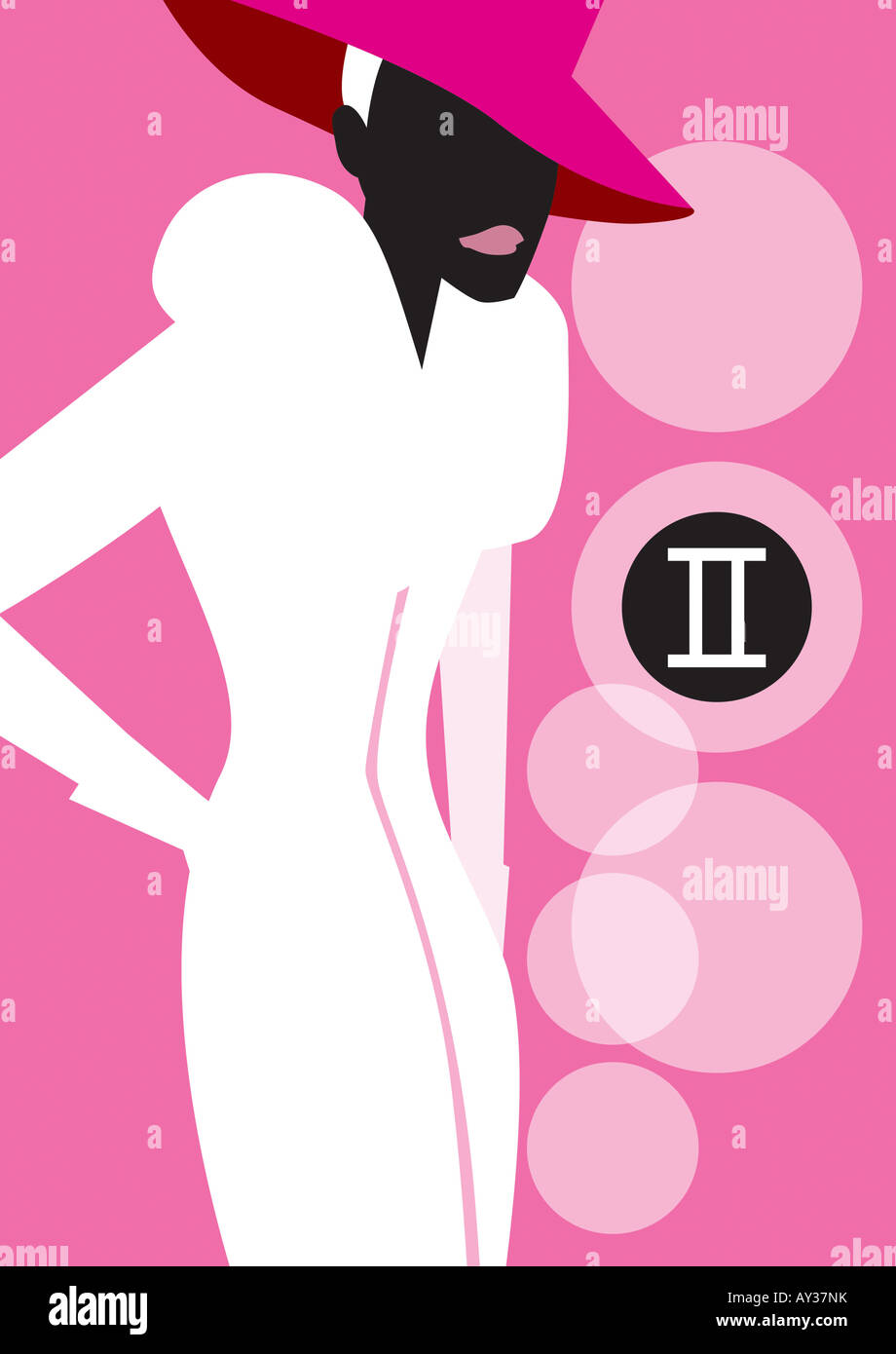 Woman with the astrology sign Gemini beside her Stock Photo