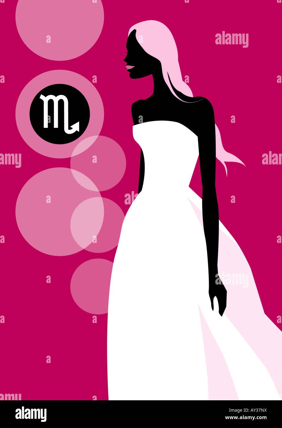 Woman with the astrology sign Scorpio beside her Stock Photo