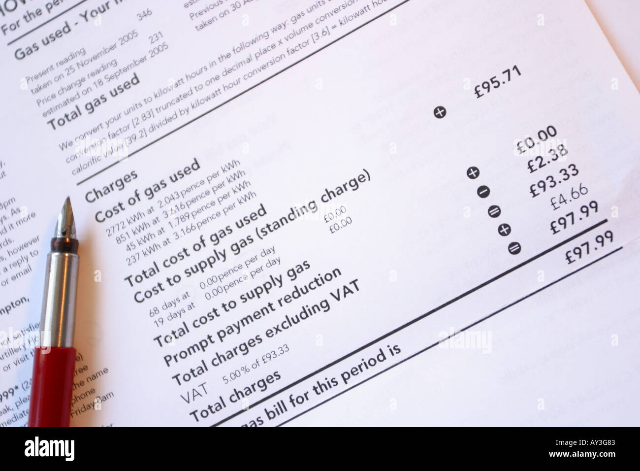 Domestic fuel gas bill UK GB Stock Photo Alamy