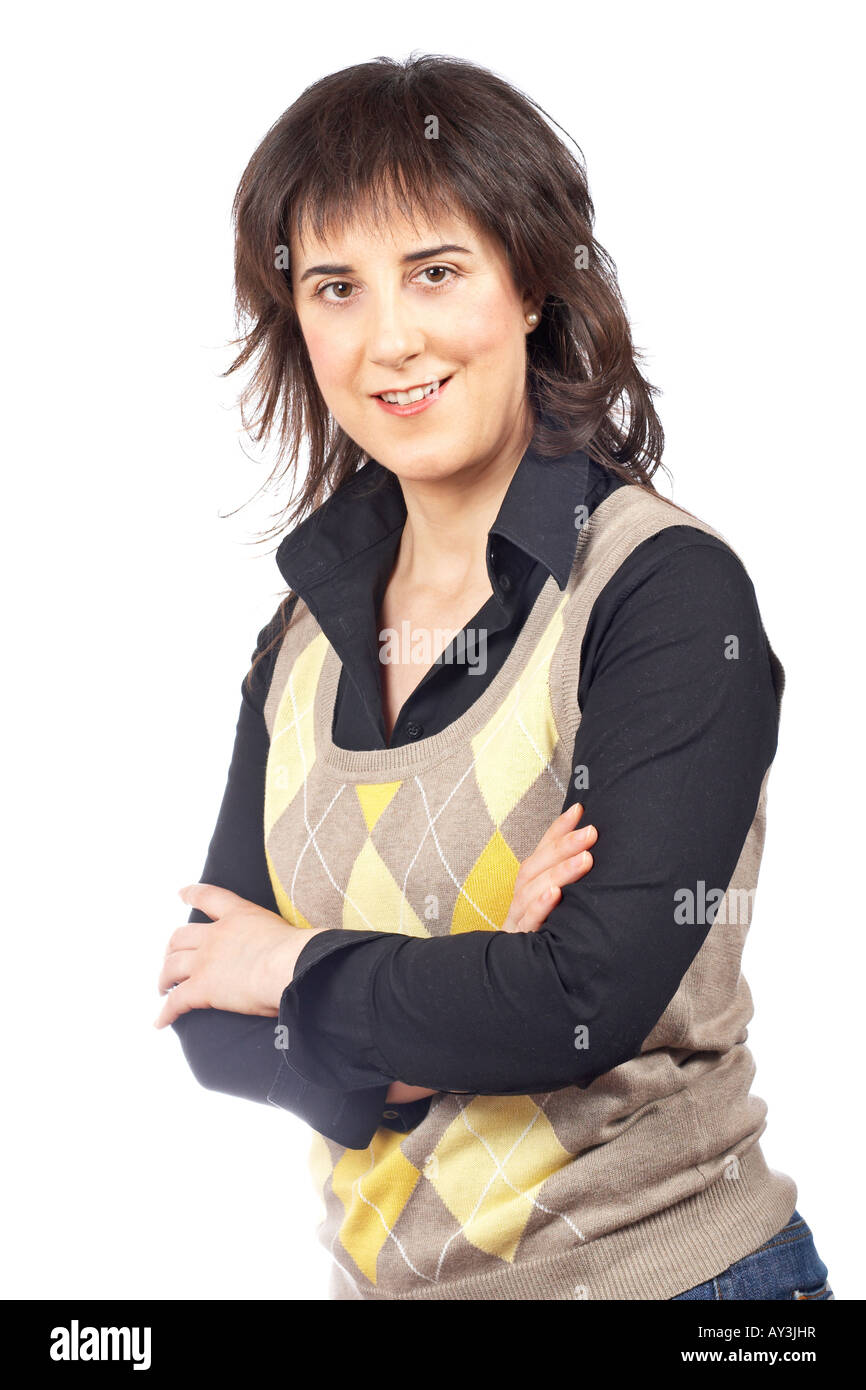 Portrait of a smiling woman over a white background Stock Photo - Alamy
