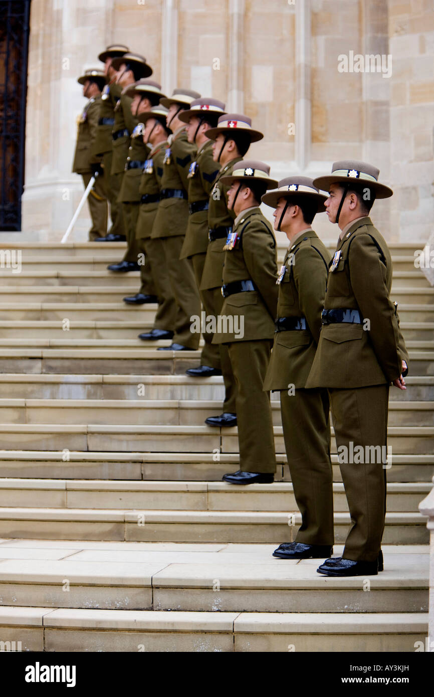 Gurkha's from the Royal Gurkha Rifles forming an honour guard on the steps  of St George s Chapel in Windsor Castle, Windsor Stock Photo - Alamy