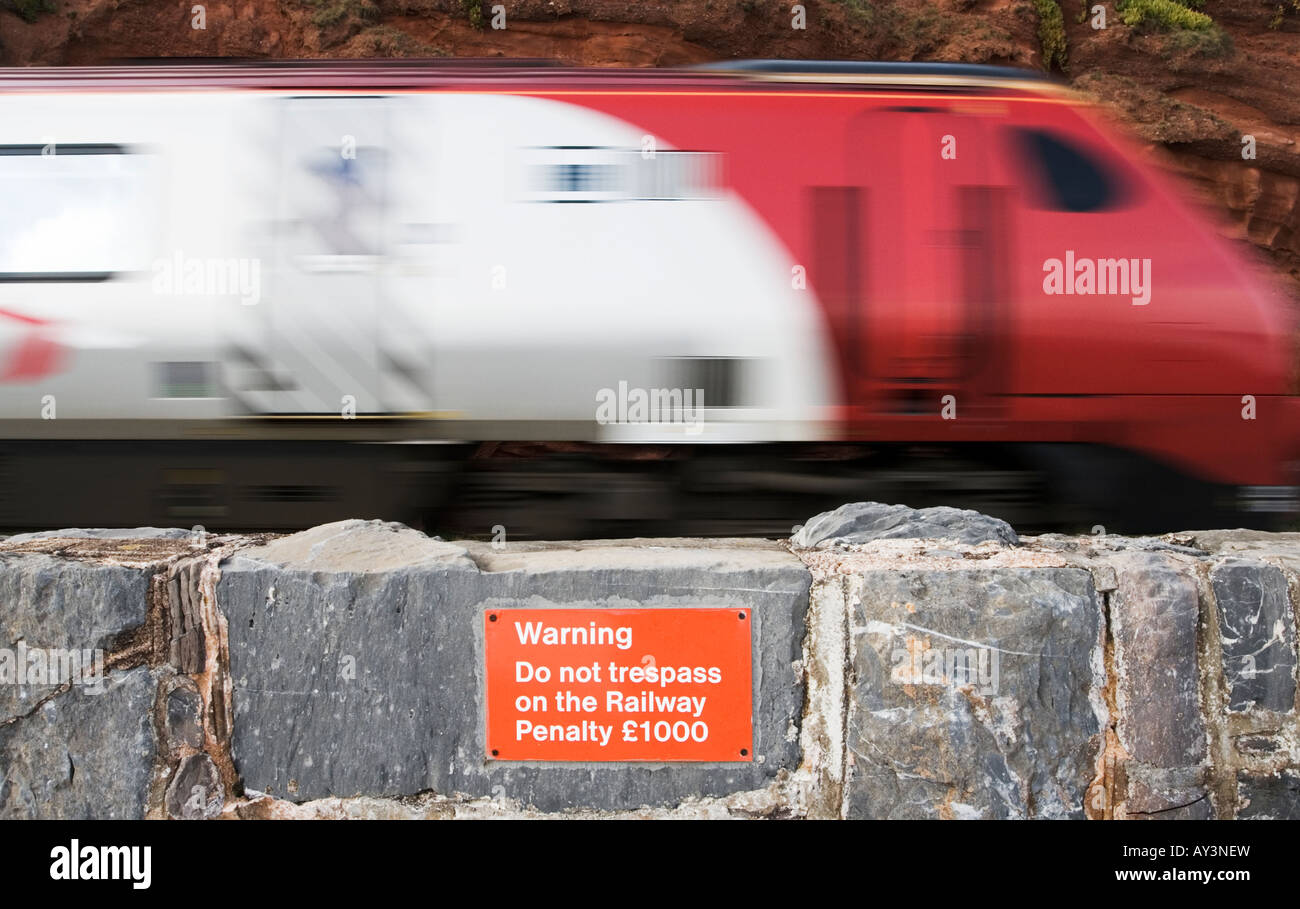 Do not trespass on the railway Stock Photo