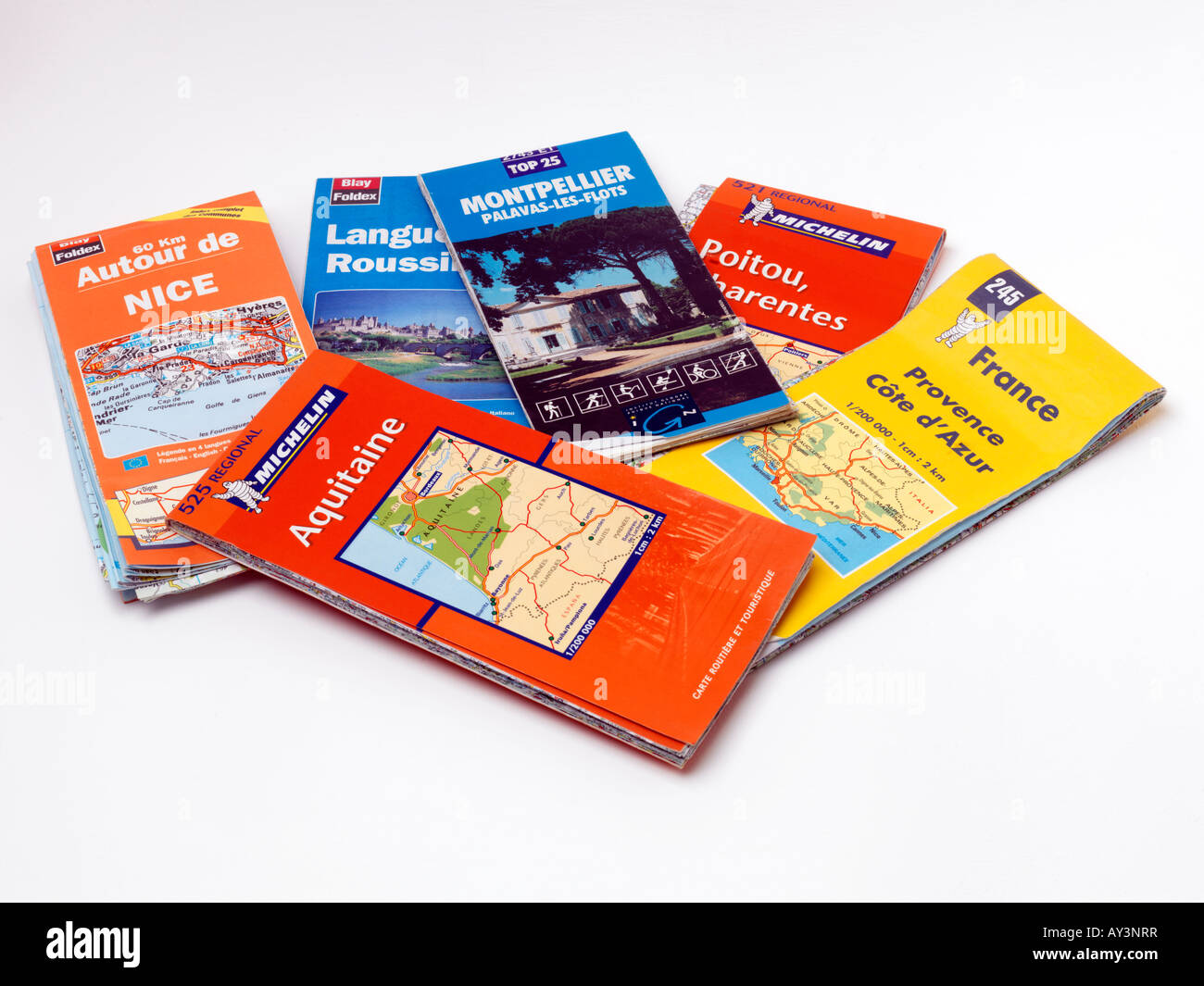 Selection of Touring Road Maps France Stock Photo
