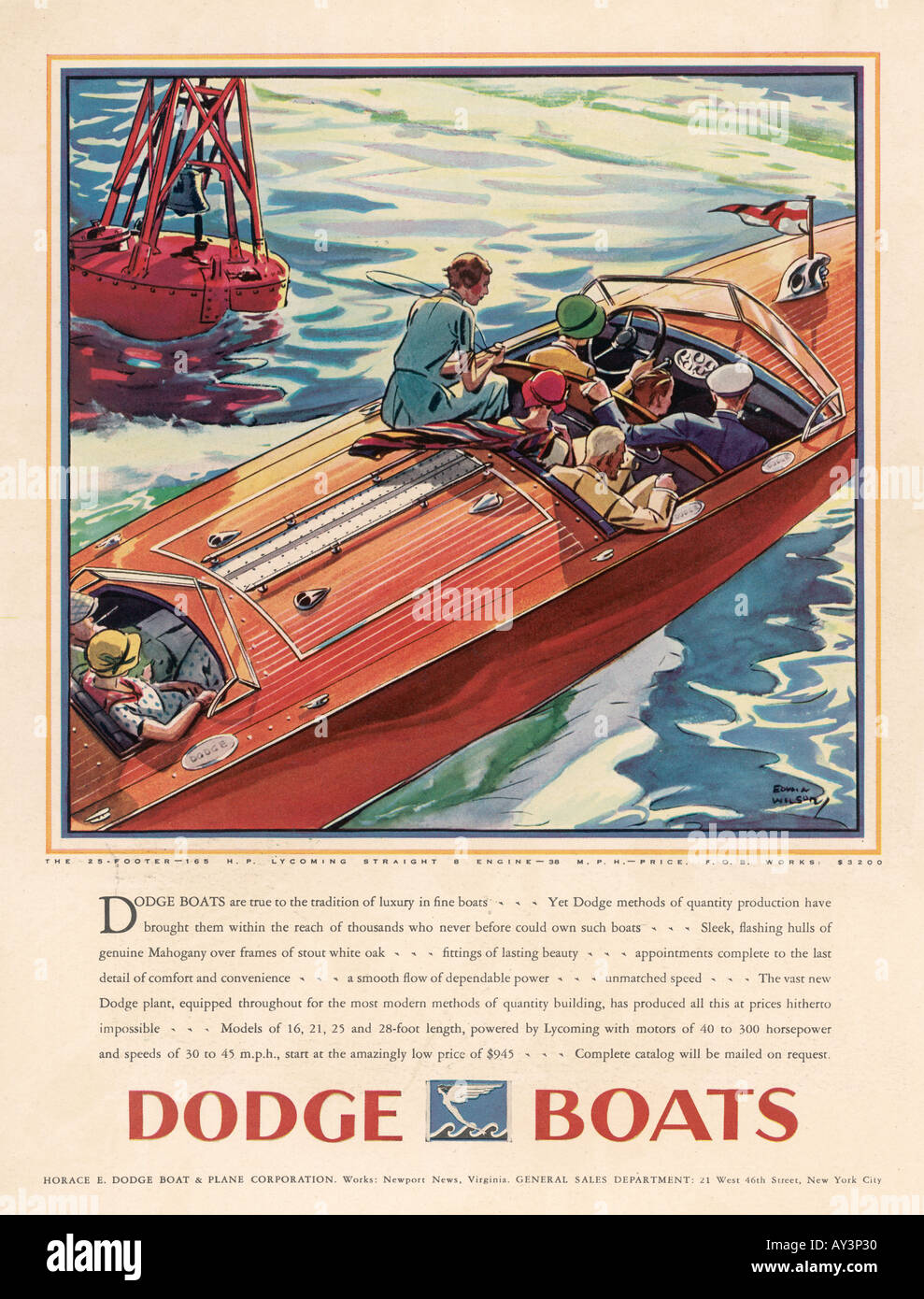 Dodge Boat Advert 1930 Stock Photo