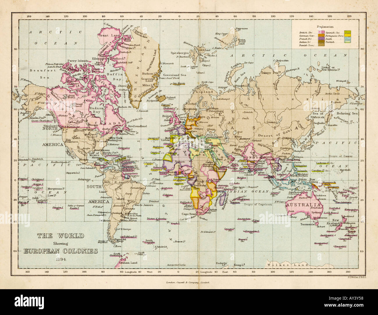 Maps World 1894 Stock Photo