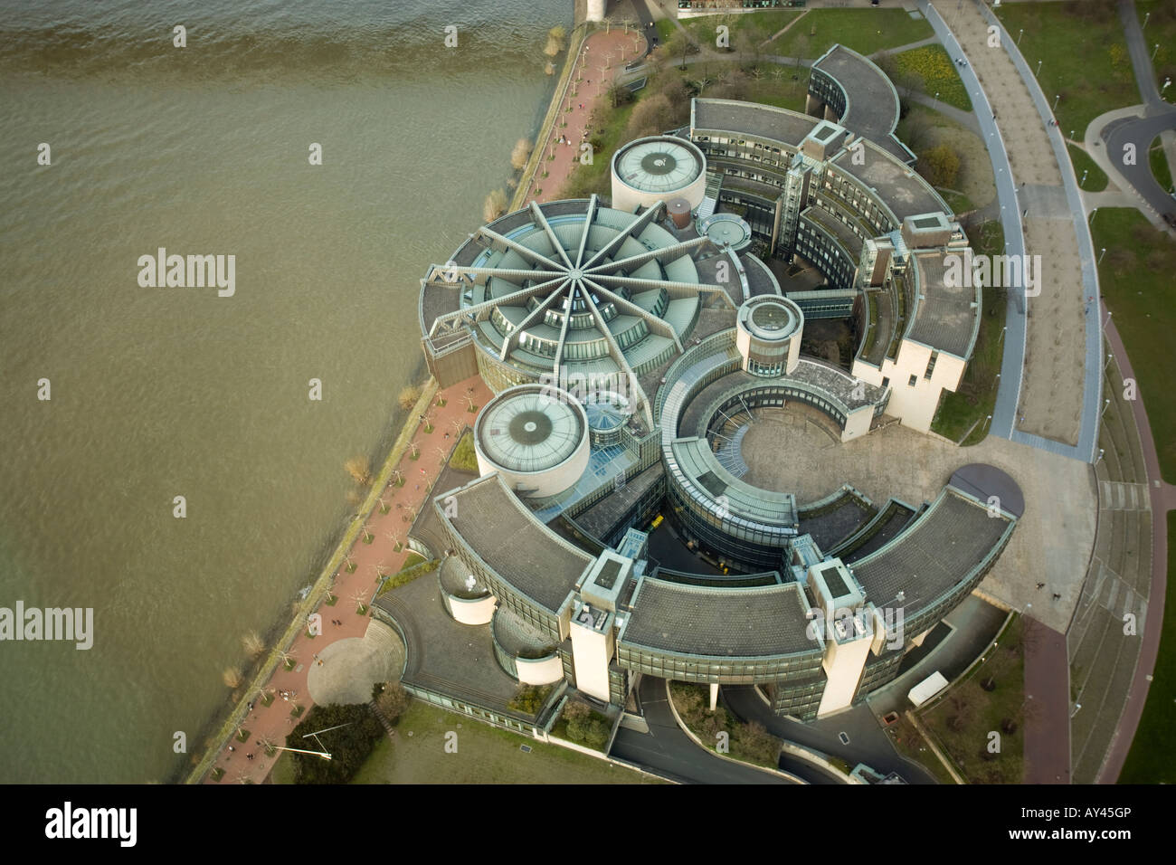 the congress building of North Rhine-Westphalia at Dusseldorf, the Landtag, aerial view Stock Photo
