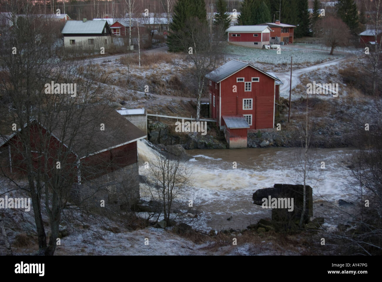 The old Tönnö Mill on a winter day Stock Photo