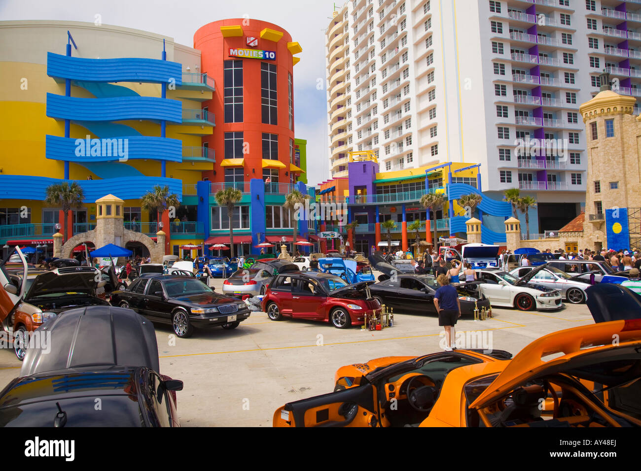 Enthusiasts at American car show Car show in Daytona Beach of modified