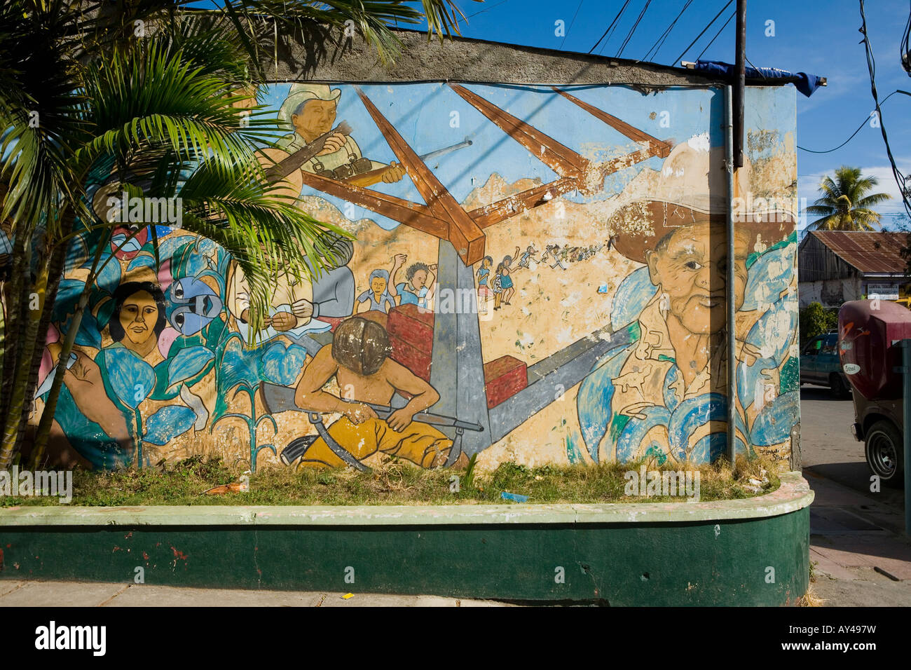 Outdoor wall mural Sandinista themes war revolution Sandino FSLN Contras Esteli Nicaragua Stock Photo