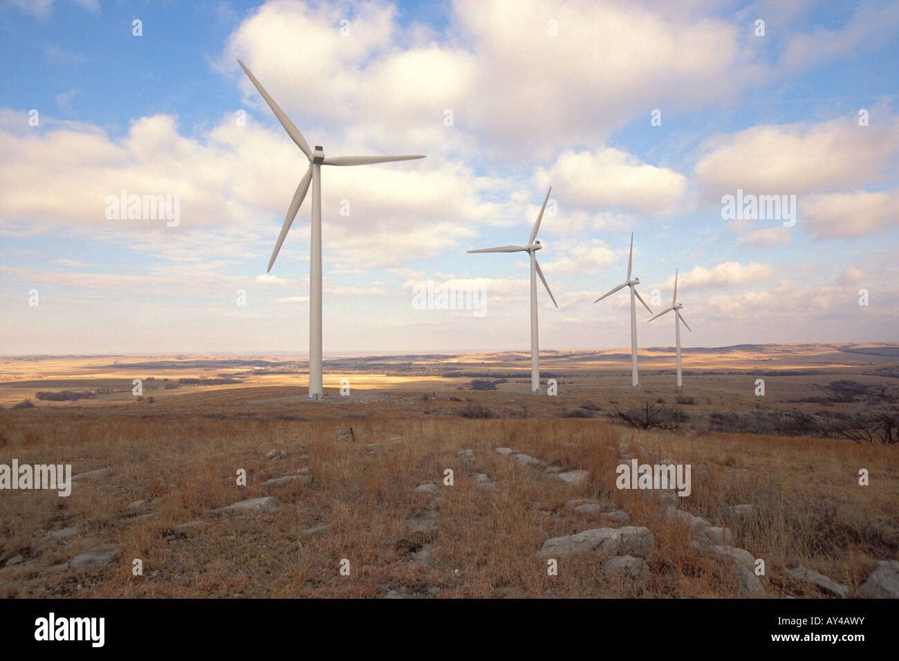Wind turbines in a wind Farm Stock Photo