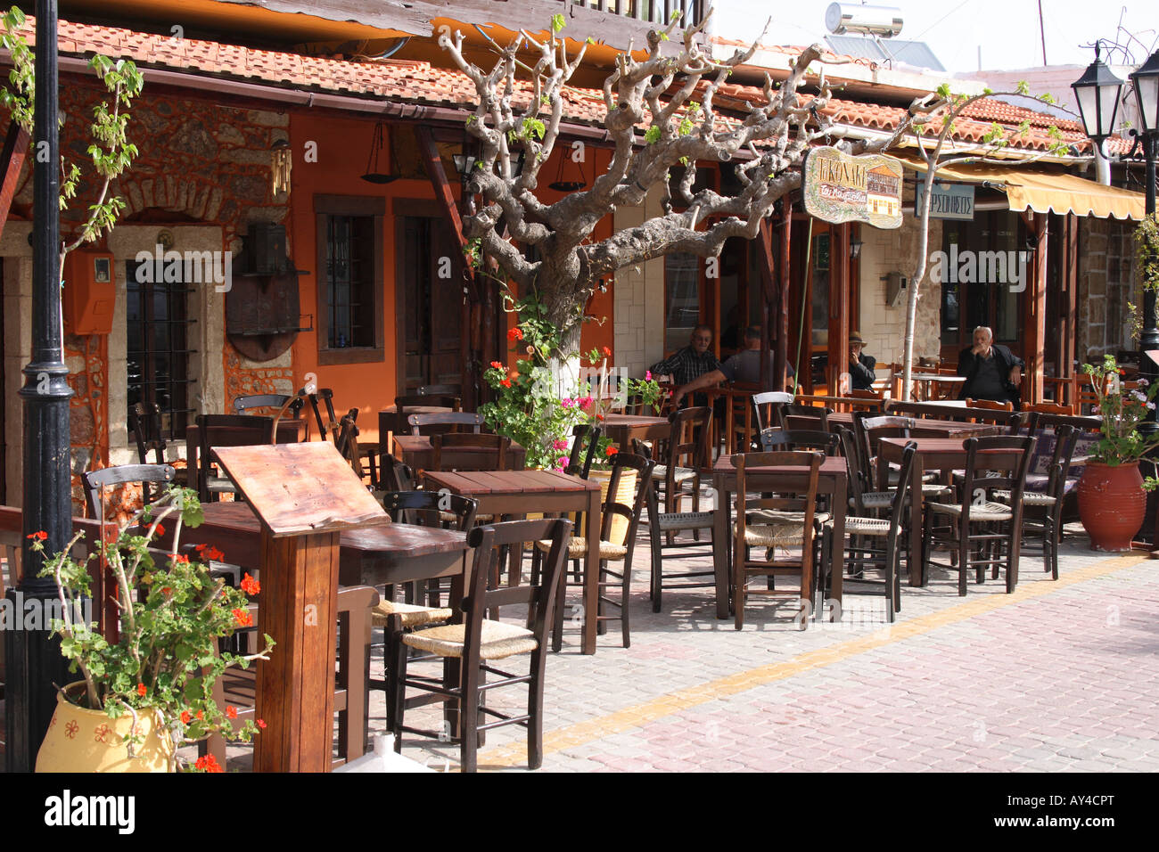 restaurant in mountain village Pano Hersonisos, Crete, Greece, Photo by Willy Matheisl Stock Photo
