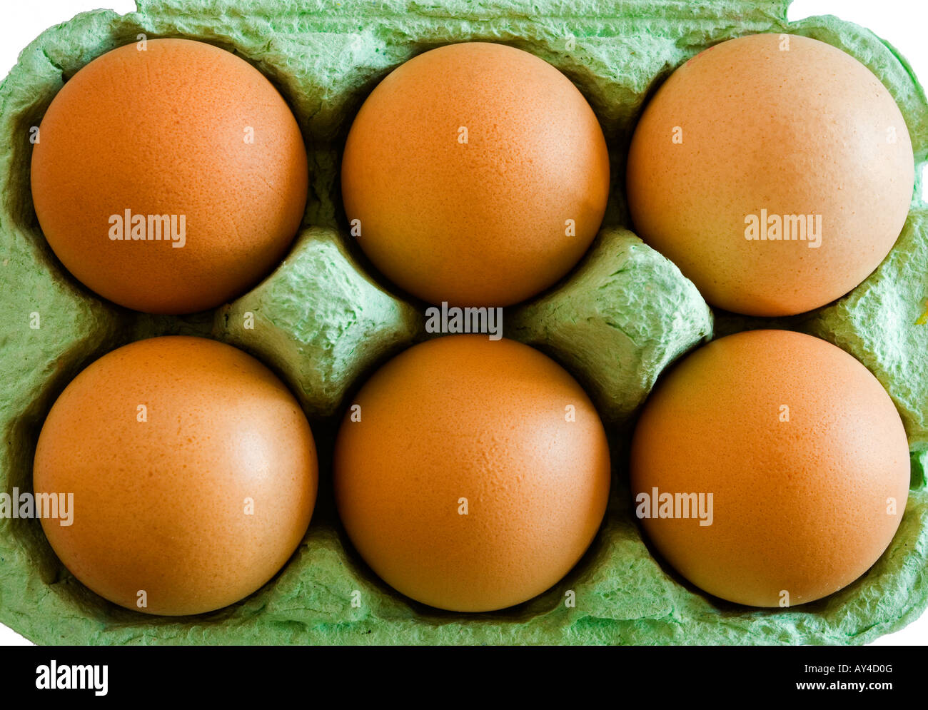 Close up view of free range hen's eggs in a cardboard egg box Stock Photo