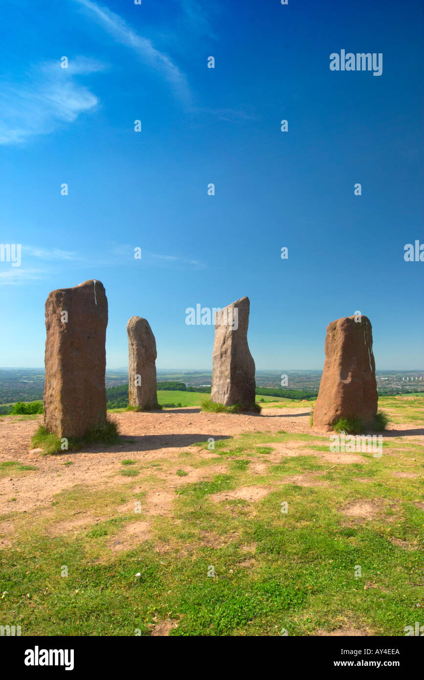 Four standing stones Clent Hills West Midlands Actually a victorian folly  Stock Photo